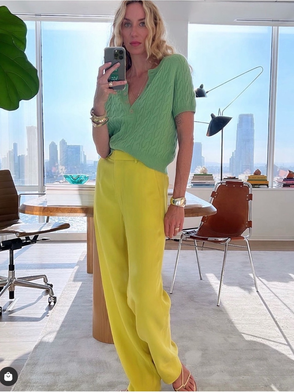 J. Crew Wide-Leg High-Rise Pants in Chartreuse Yellow